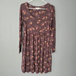 Size 12 Maternity Long Sleeve Brown Leaf Print Women's Dress